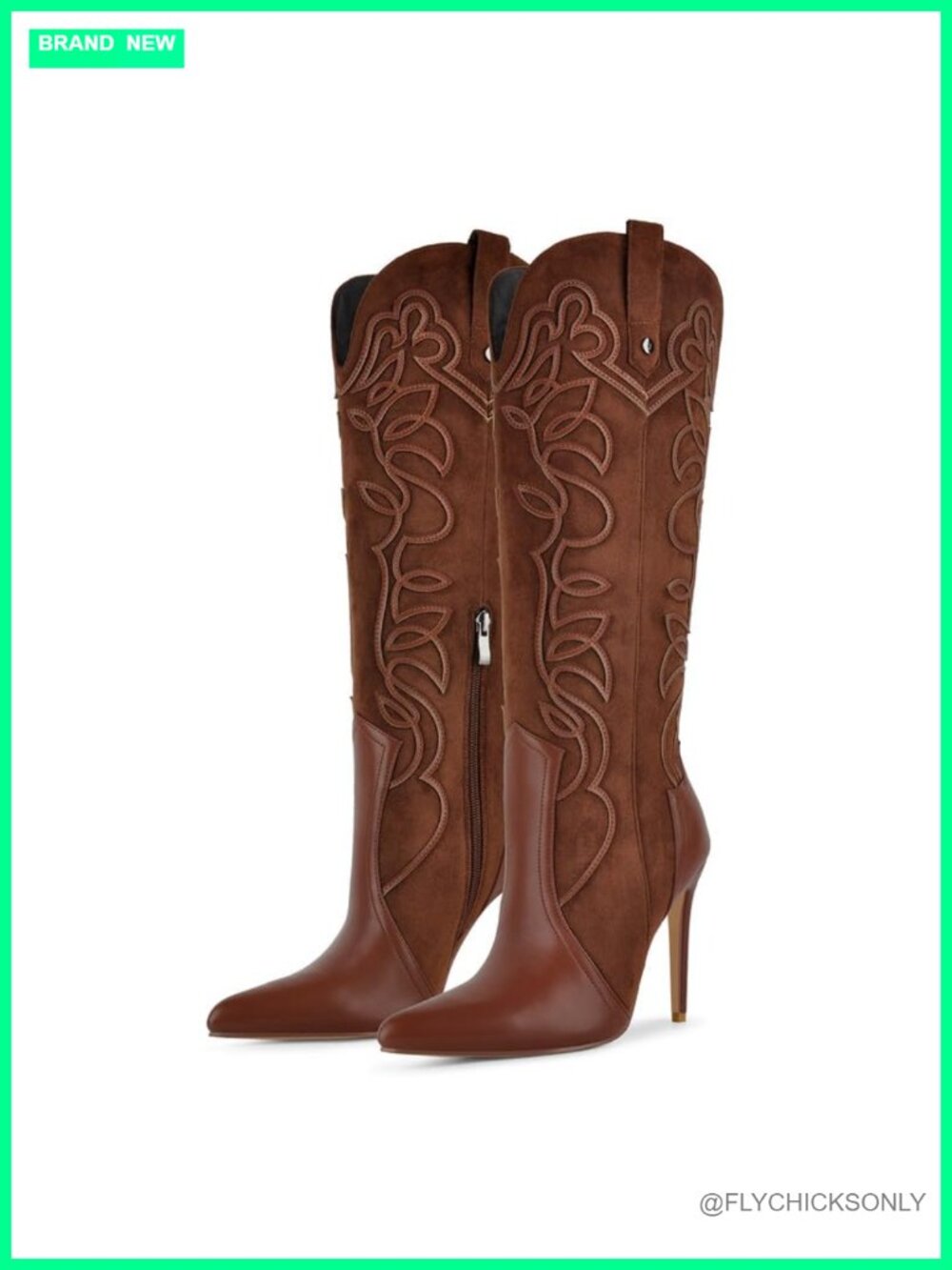 Denim Patchwork Stiletto Heel Knee-High Cowboy Boots Pointed Toe Pull-On